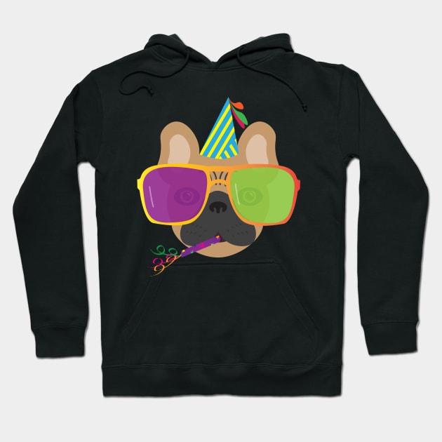 Party French Bulldog With Party hat and Colorful Sunglasses Hoodie by sigdesign